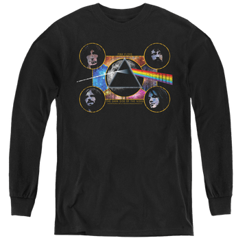 Black youth long sleeve t-shirt with Pink Floyd Dark Side Heads graphic