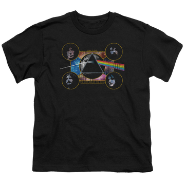 Black youth t-shirt for ages 8 to 12 with Pink Floyd Dark Side Heads graphic