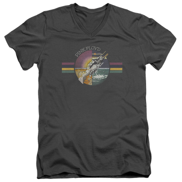 Charcoal men's v-neck t-shirt with Pink Floyd Welcome To The Machine graphic