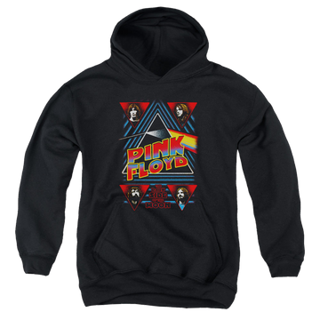 Black youth hoodie for ages 8 to 12 with Pink Floyd Dark Side graphic