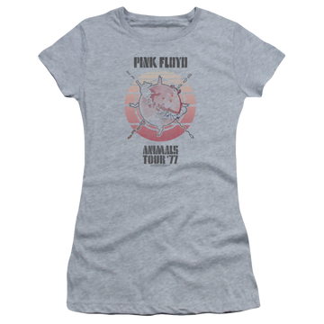 Athletic heather juniors t-shirt with Pink Floyd Animals Tour 77 graphic