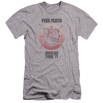 Athletic heather men's premium slim fit t-shirt with Pink Floyd Animals Tour 77 graphic