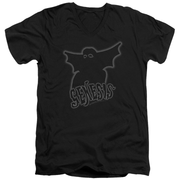 Black men's v-neck t-shirt with Genesis Watcher Of The Skies graphic