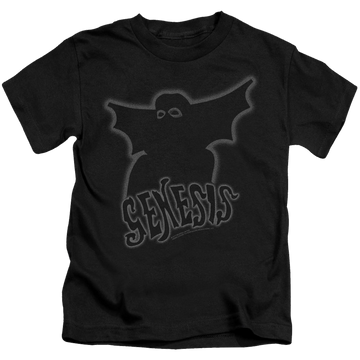 Black kid's t-shirt for ages 4 to 7 with Genesis Watcher Of The Skies graphic
