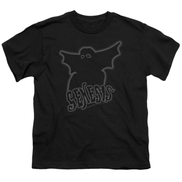 Black youth t-shirt for ages 8 to 12 with Genesis Watcher Of The Skies graphic
