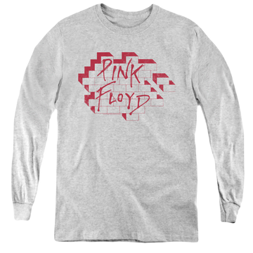 Athletic heather youth long sleeve t-shirt with Roger Waters Wall Logo graphic