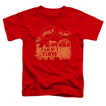 Red kid's t-shirt for ages 4 to 7 with Pink Floyd See Emily Play graphic