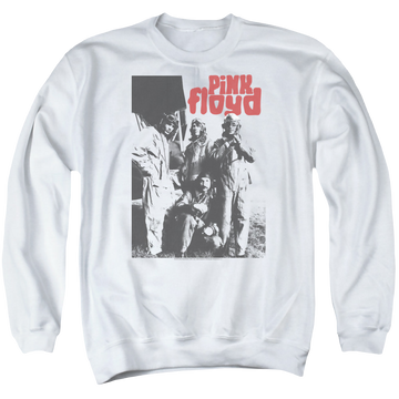 White men's crewneck sweatshirt with Pink Floyd Point Me At The Sky graphic