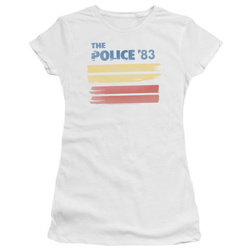 White juniors t-shirt with The Police 83 graphic