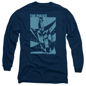 Navy men's long sleeve t-shirt with The Police Message In A Bottle graphic