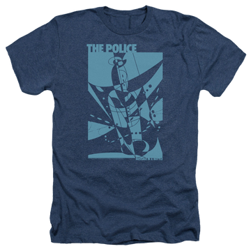 Navy men's heather t-shirt with The Police Message In A Bottle graphic