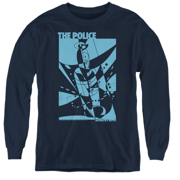 Navy youth long sleeve t-shirt with The Police Message In A Bottle graphic