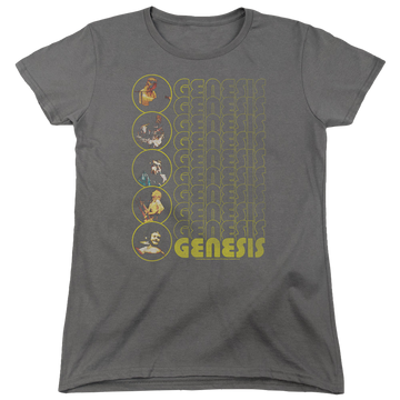 Charcoal women's t-shirt with Genesis The Carpet Crawlers graphic