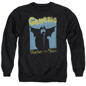Black men's crewneck sweatshirt with Genesis Watcher Of The Skies graphic
