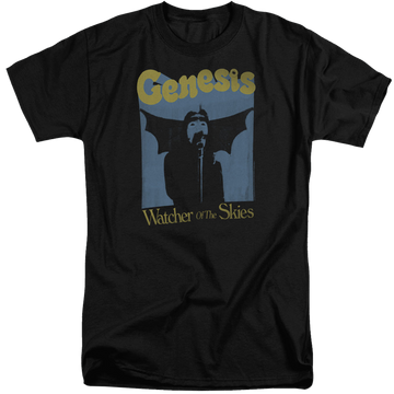 Black men's tall fit t-shirt with Genesis Watcher Of The Skies graphic