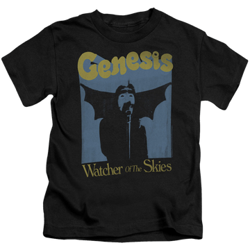 Black kid's t-shirt for ages 4 to 7 with Genesis Watcher Of The Skies graphic
