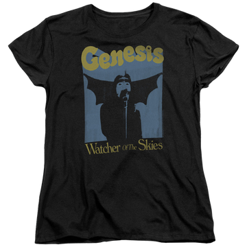 Black women's t-shirt with Genesis Watcher Of The Skies graphic