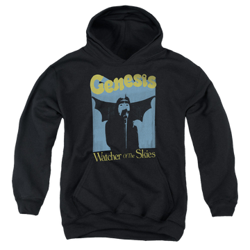Black youth hoodie for ages 8 to 12 with Genesis Watcher Of The Skies graphic