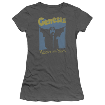 Charcoal juniors t-shirt with Genesis Watcher Of The Skies graphic
