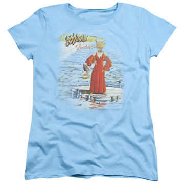 Light blue women's t-shirt with Genesis Large Foxtrot graphic