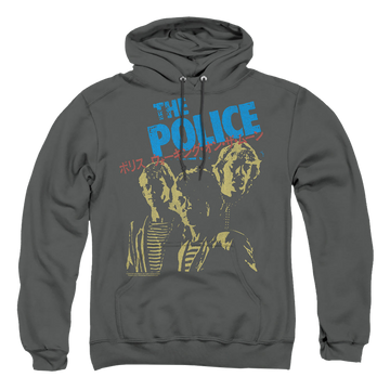 Charcoal pullover hoodie with The Police Japanese Poster graphic