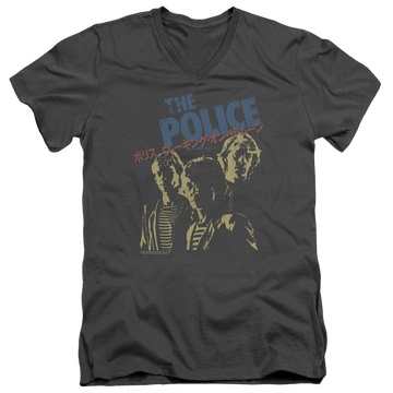 Charcoal men's v-neck t-shirt with The Police Japanese Poster graphic