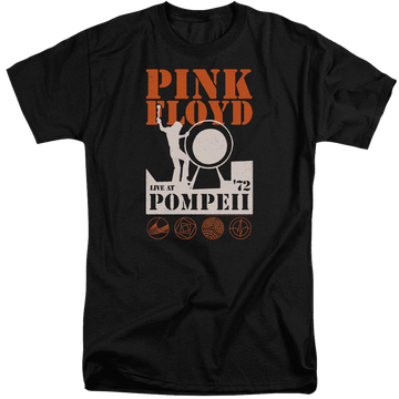 Black men's tall fit t-shirt with Pink Floyd Pompeii graphic