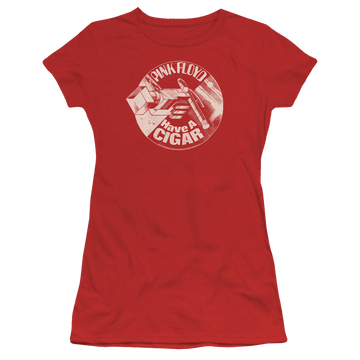 Red juniors t-shirt with Pink Floyd Just A Cigar graphic