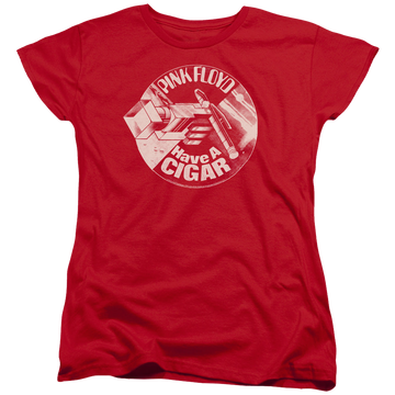 Red women's t-shirt with Pink Floyd Just A Cigar graphic