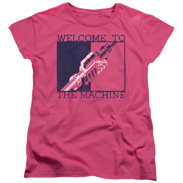 Hot pink women's t-shirt with Pink Floyd Welcome To The Machine 2 graphic