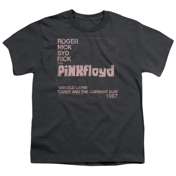 Charcoal youth t-shirt for ages 8 to 12 with Pink Floyd Arnold Layne graphic