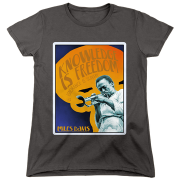 Charcoal women's t-shirt with Miles Davis Knowledge And Ignorance graphic