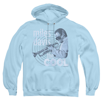 Light blue pullover hoodie with Miles Davis The Cool graphic
