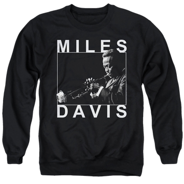 Black men's crewneck sweatshirt with Miles Davis Monochrome graphic