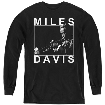 Black youth long sleeve t-shirt with Miles Davis Monochrome graphic