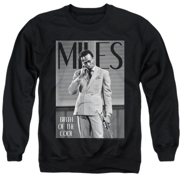 Black men's crewneck sweatshirt with Miles Davis Simply Cool graphic