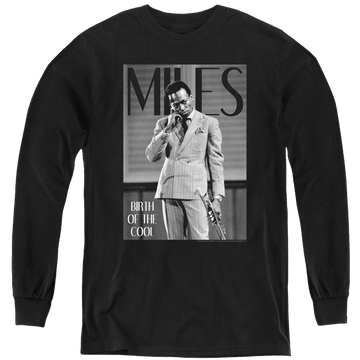 Black youth long sleeve t-shirt with Miles Davis Simply Cool graphic