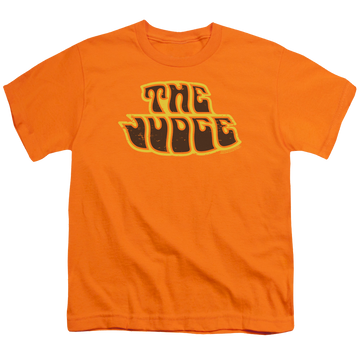 Orange youth t-shirt for ages 8 to 12 with Pontiac Judge Logo graphic