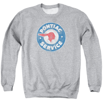 Athletic heather men's crewneck sweatshirt with Vintage Pontiac Service graphic