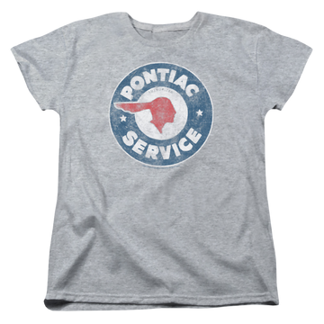 Athletic heather women's t-shirt with Vintage Pontiac Service graphic