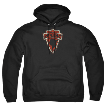 Black pullover hoodie with Early Pontiac Arrowhead graphic