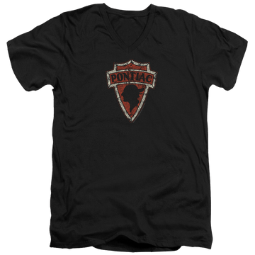 Black men's v-neck t-shirt with Early Pontiac Arrowhead graphic