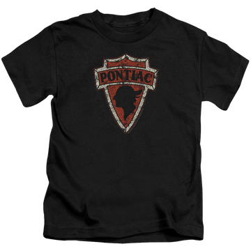 Black kid's t-shirt for ages 4 to 7 with Early Pontiac Arrowhead graphic