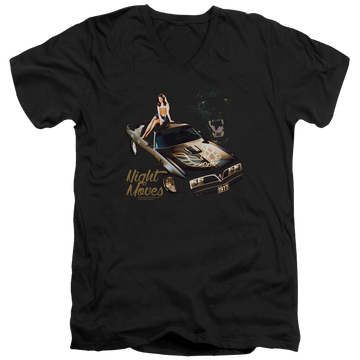 Black men's v-neck t-shirt with Pontiac Chevrolet Night Moves graphic