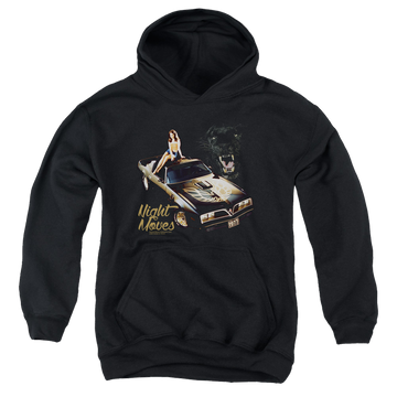 Black youth hoodie for ages 8 to 12 with Pontiac Chevrolet Night Moves graphic