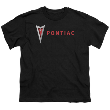 Black youth t-shirt for ages 8 to 12 with Modern Pontiac Arrowhead graphic