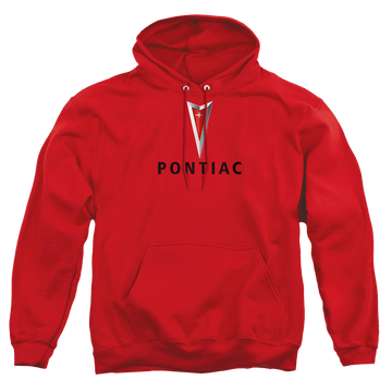 Red pullover hoodie with Pontiac Centered Arrowhead graphic