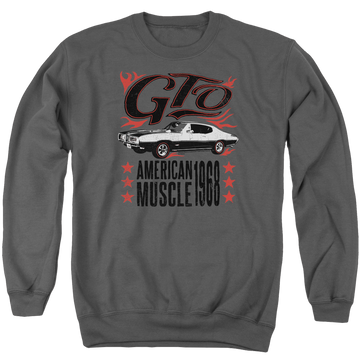Charcoal men's crewneck sweatshirt with Pontiac Gto Flames graphic