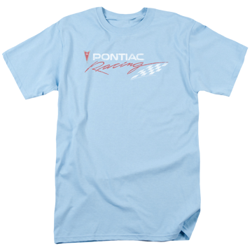 Light blue men's regular fit t-shirt with Pontiac Racing Rough Hewn graphic