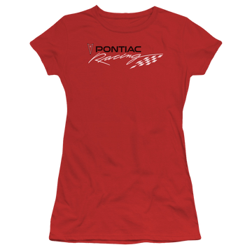 Red juniors t-shirt with Red Pontiac Racing graphic